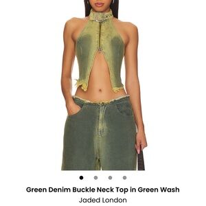 Jaded London Green Denim Buckle Neck Top